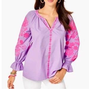 Lilly Pulitzer Revina Tunic Purple Iris Embroidered Top